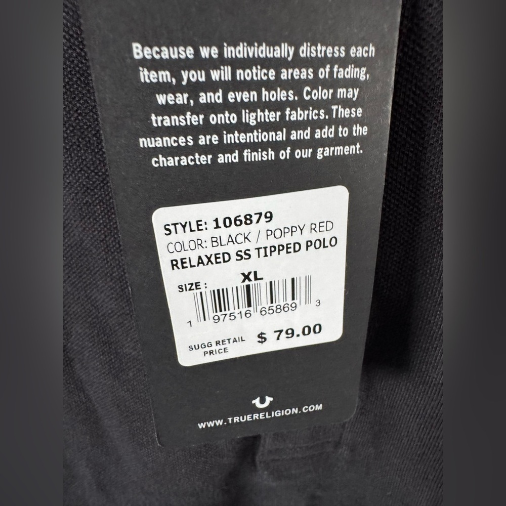 True Religion Men's Large Polo Shirt Black And Poppy Red NWT - Picture 4 of 5